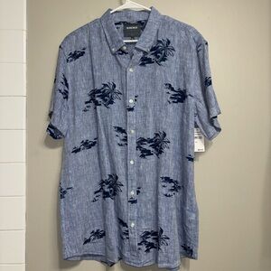 Bonobos Men’s Blue Island Palm Print Short Sleeve Linen Shirt. XXL. NWT